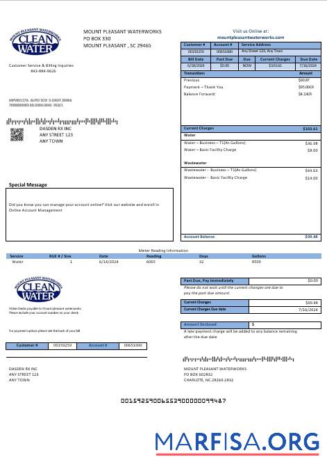 Realistic USA Clean Water business utility bill template in Word and PDF formats